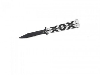 Couteau papillon inox lame noir motif XOX